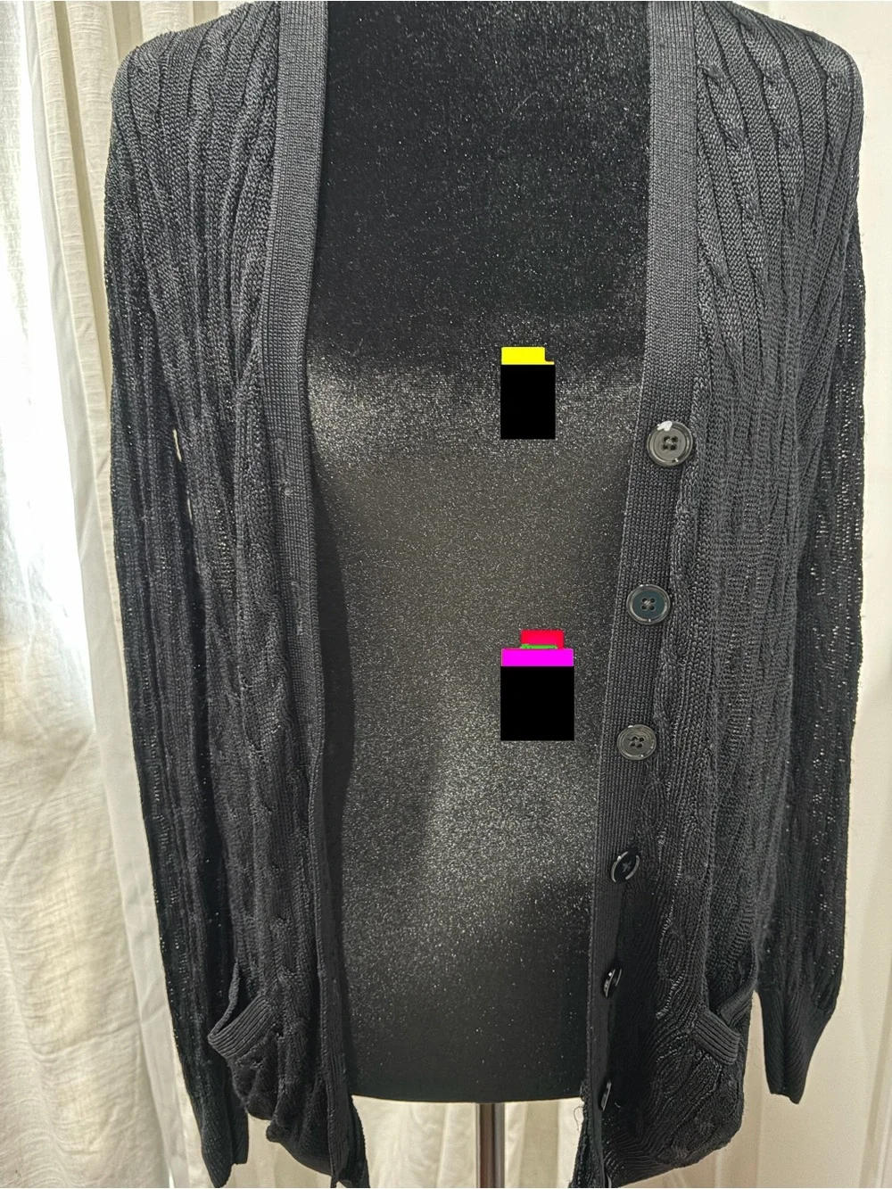 Polo by Ralph Lauren Black Open-Weave Button Cardigan